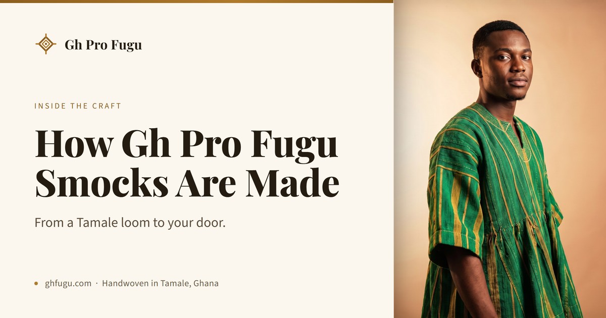 Gh Pro Fugu master weaver working a narrow-strip loom in Tamale, Northern Ghana