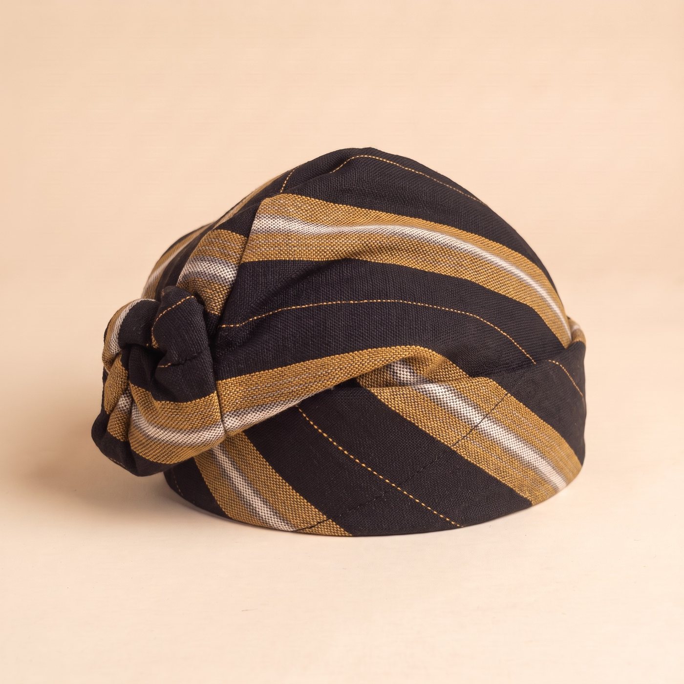 Black & Gold Smock Hat, hand-wrapped Ghana fugu smock hat