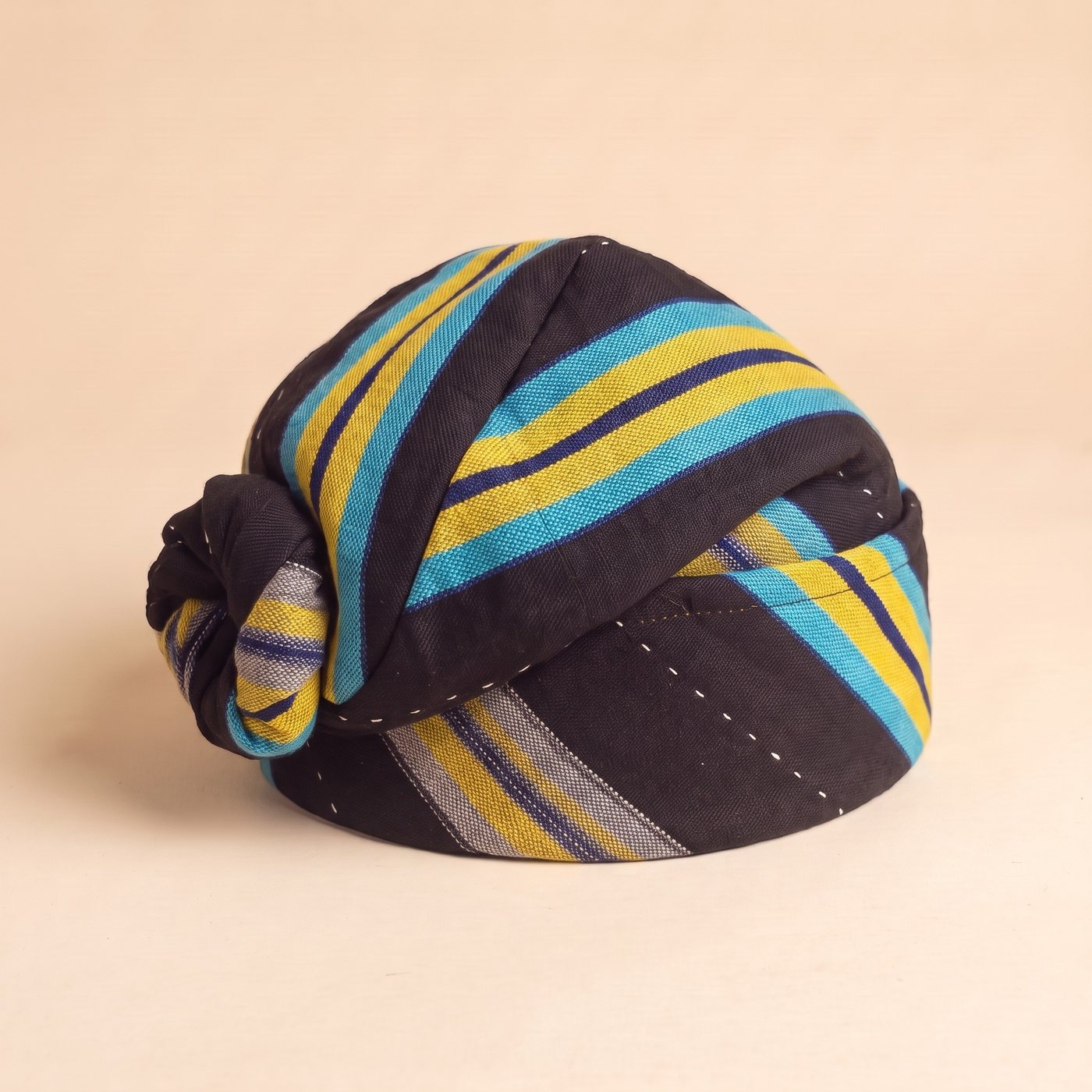 Black & Yellow Smock Hat, hand-wrapped Ghana fugu smock hat