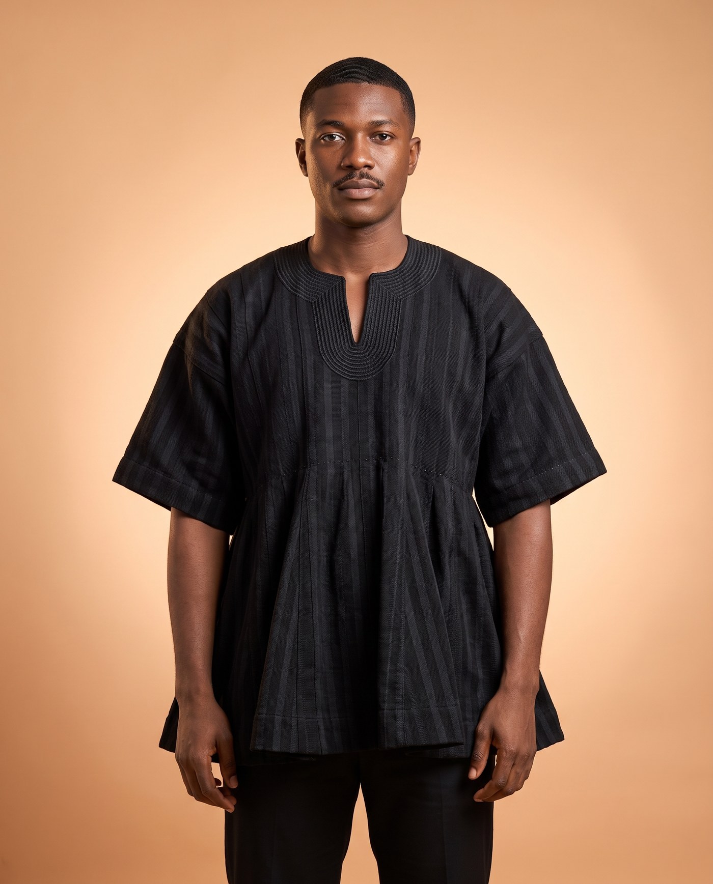 Black Fugu Smock, hand-woven Ghana fugu smock