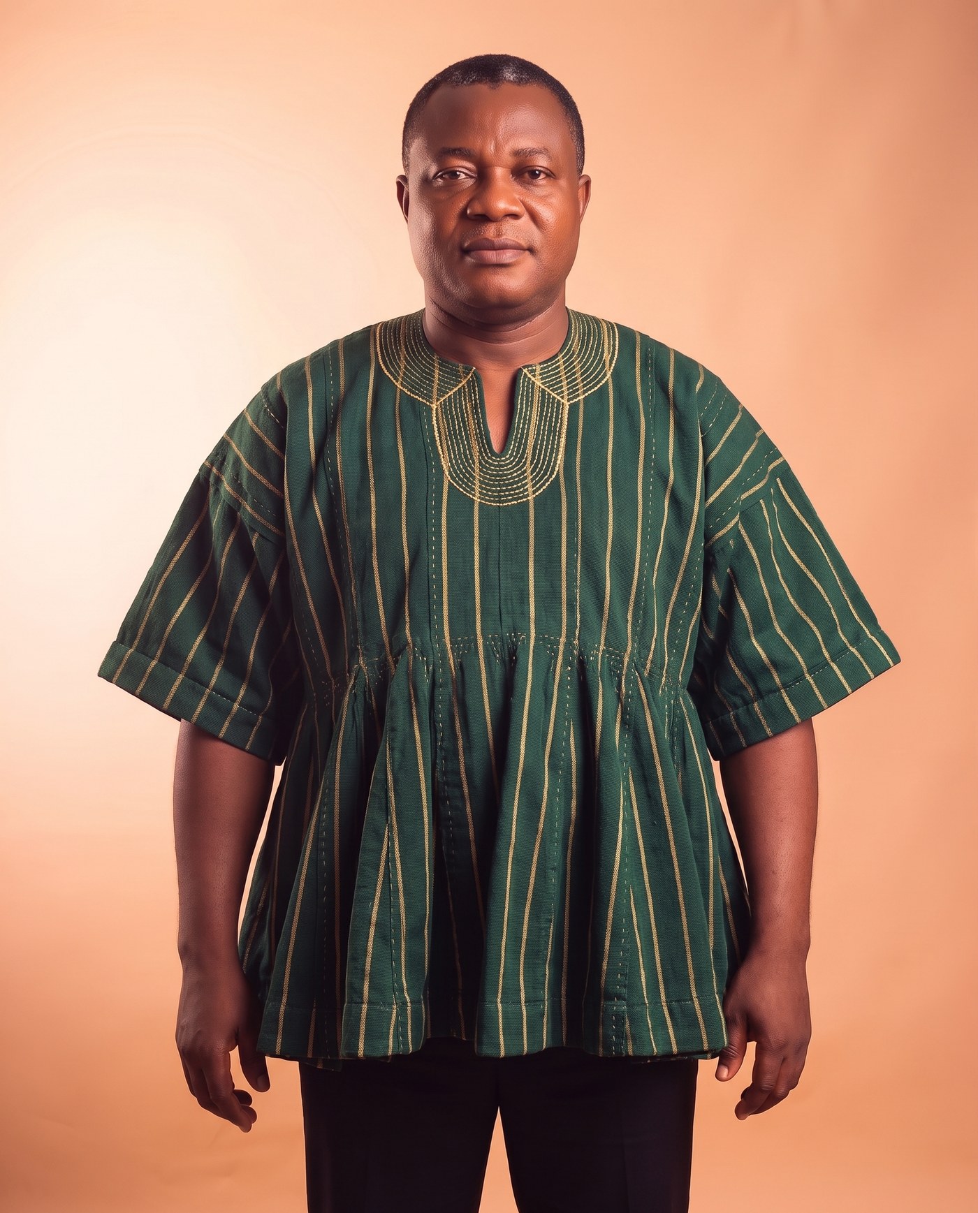 Forest Green Fugu Smock, hand-woven Ghana fugu smock