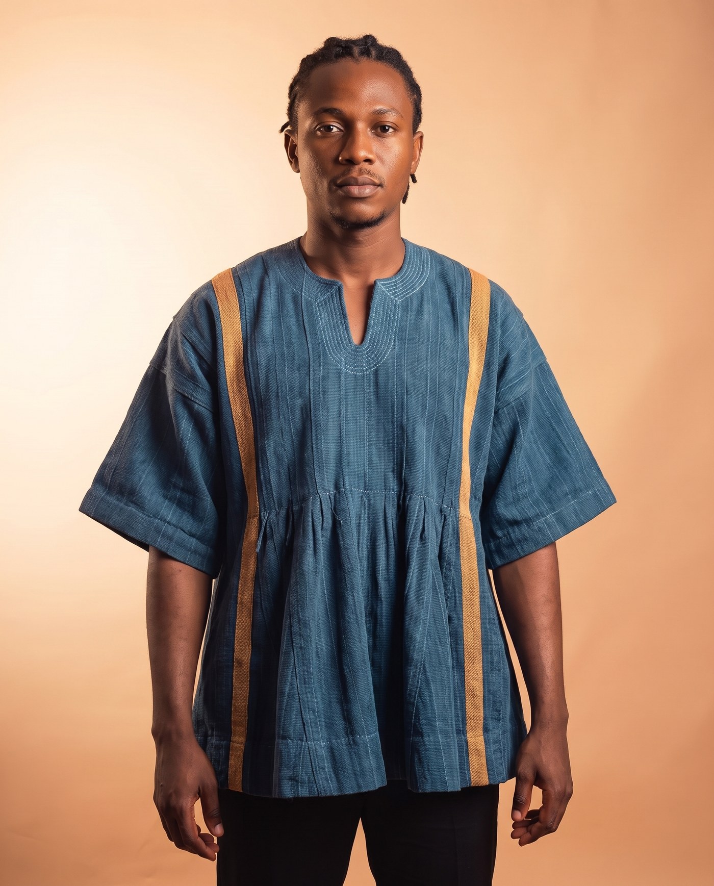 Sapphire Blue Fugu Smock, hand-woven Ghana fugu smock
