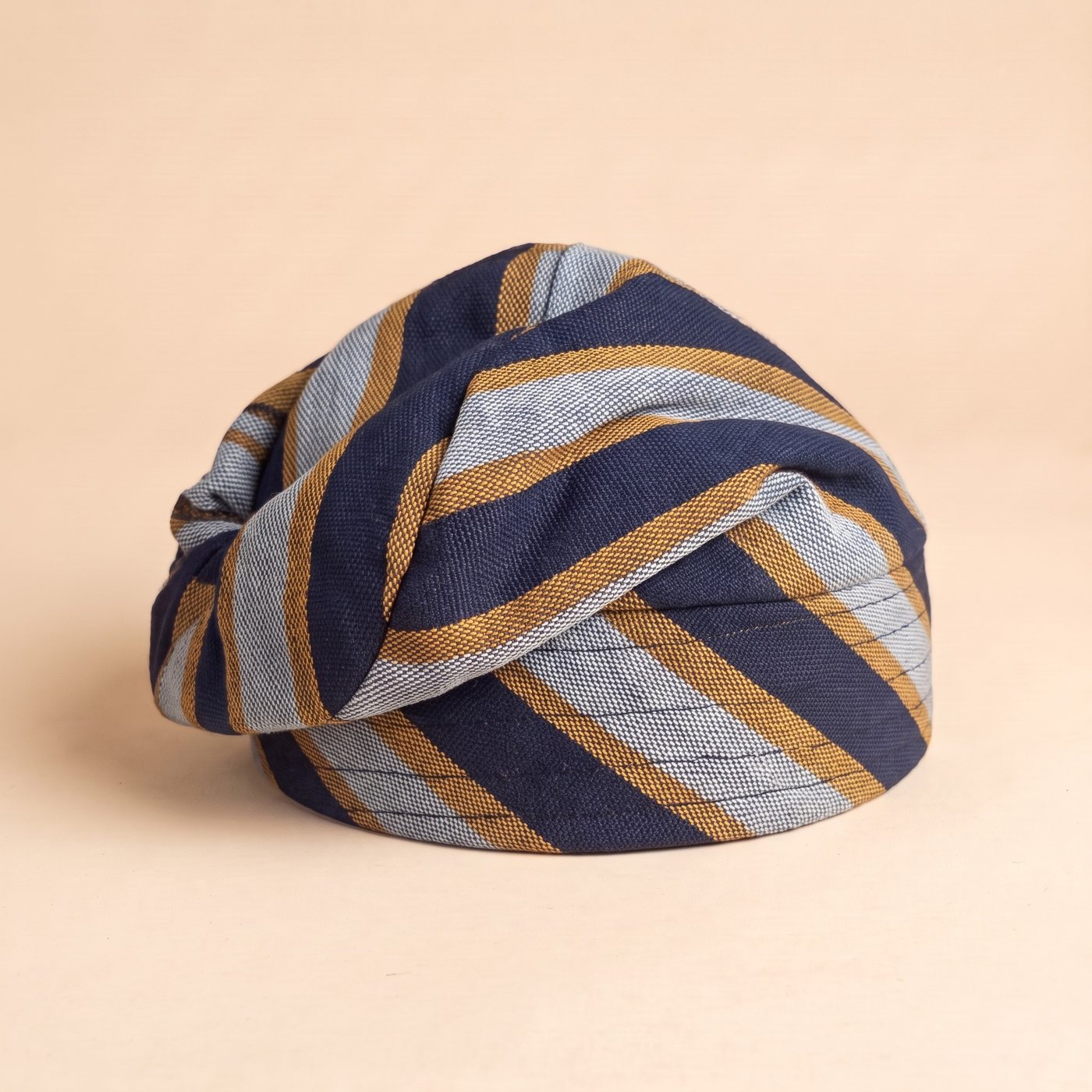 Navy & Gold Smock Hat, hand-wrapped Ghana fugu smock hat