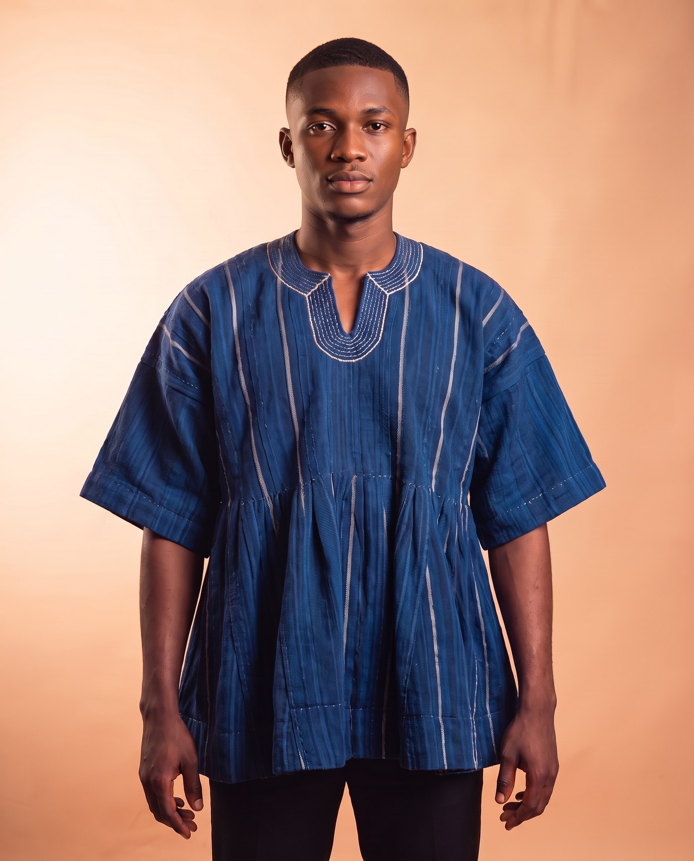 Indigo Fugu Smock, hand-woven Ghana fugu smock