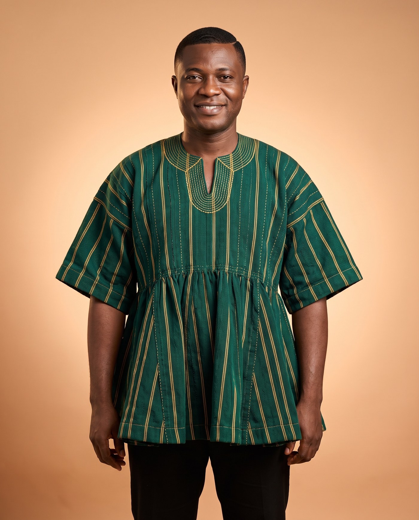 Emerald Green Fugu Smock, hand-woven Ghana fugu smock
