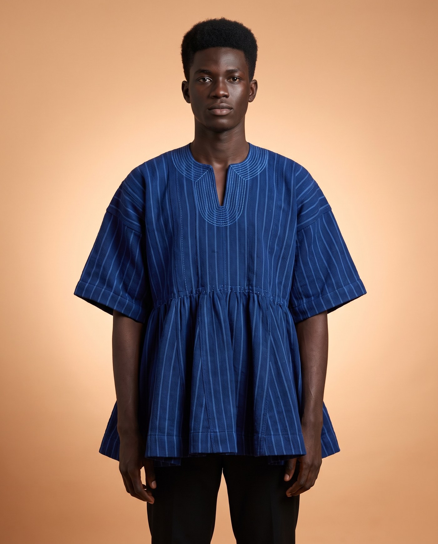 Royal Blue Fugu Smock, hand-woven Ghana fugu smock