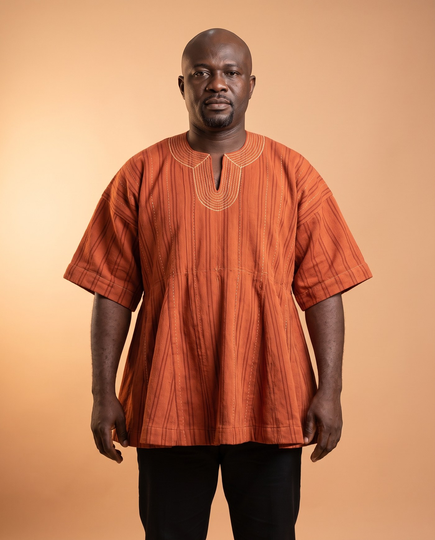 Orange Fugu Smock, hand-woven Ghana fugu smock