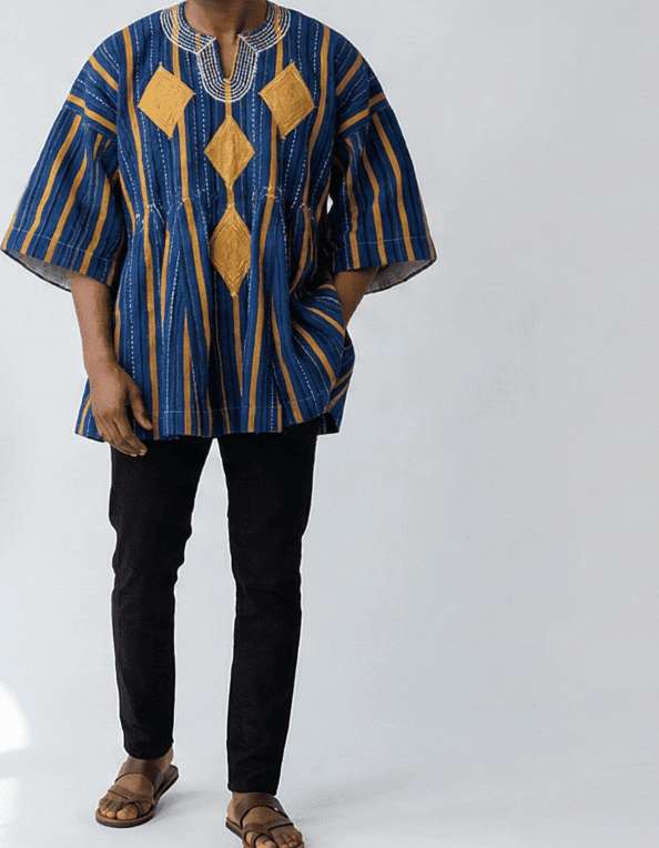 Royal Sapphire Diamond Fugu Smock hand-woven Ghana fugu smock