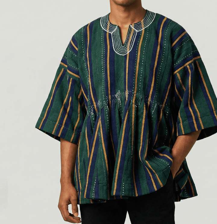 Savanna Green Gold Fugu Smock hand-woven Ghana fugu smock