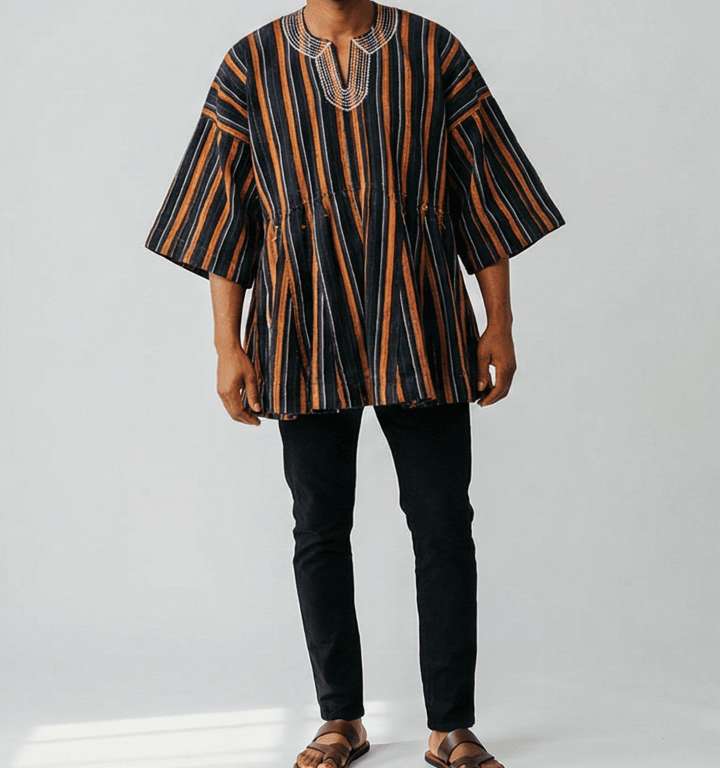 Indigo Gold Side Fugu Smock hand-woven Ghana fugu smock