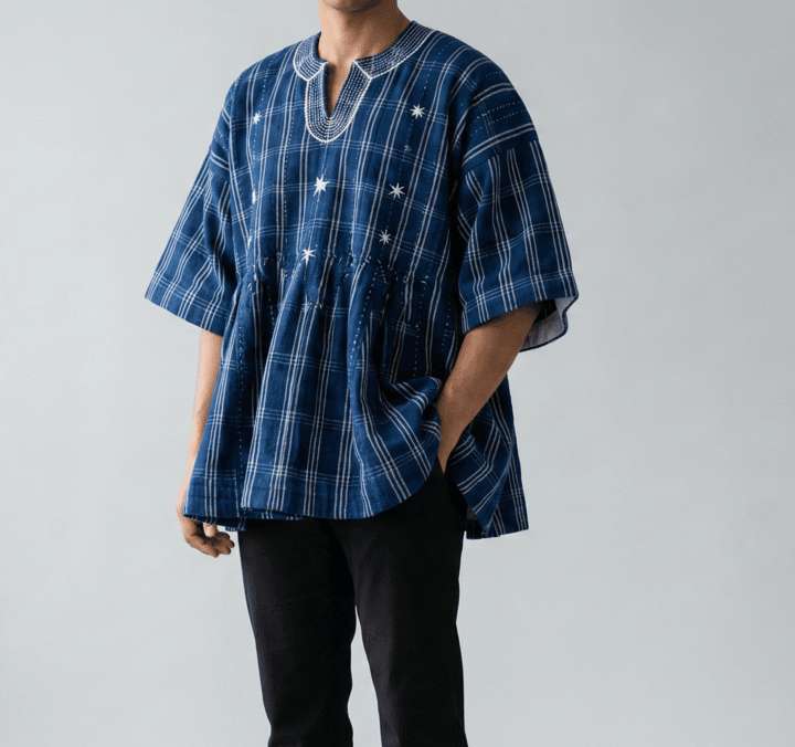 Starry Indigo Fugu Smock hand-woven Ghana fugu smock