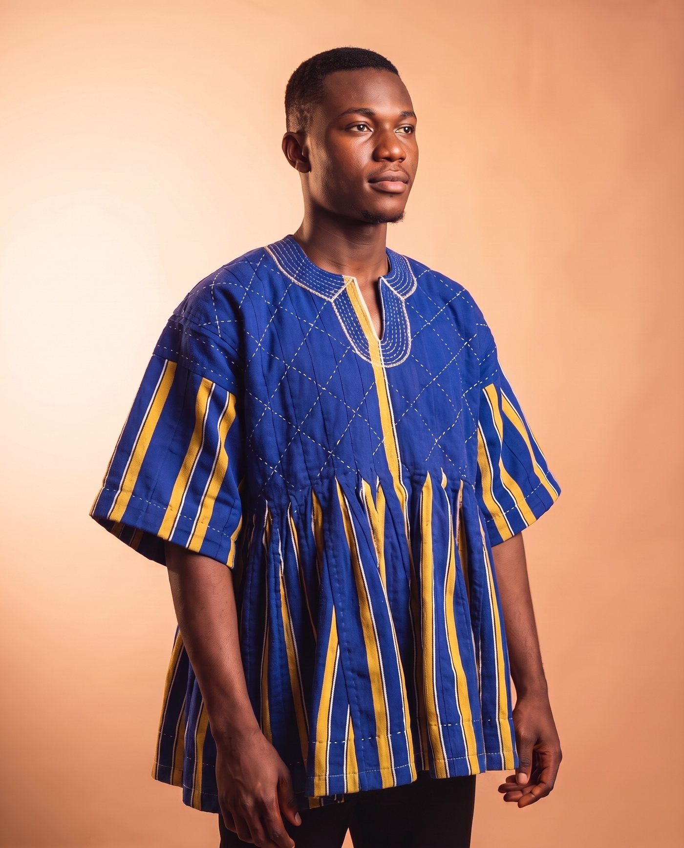 Blue & Gold Fugu Smock hand-woven Ghana fugu smock
