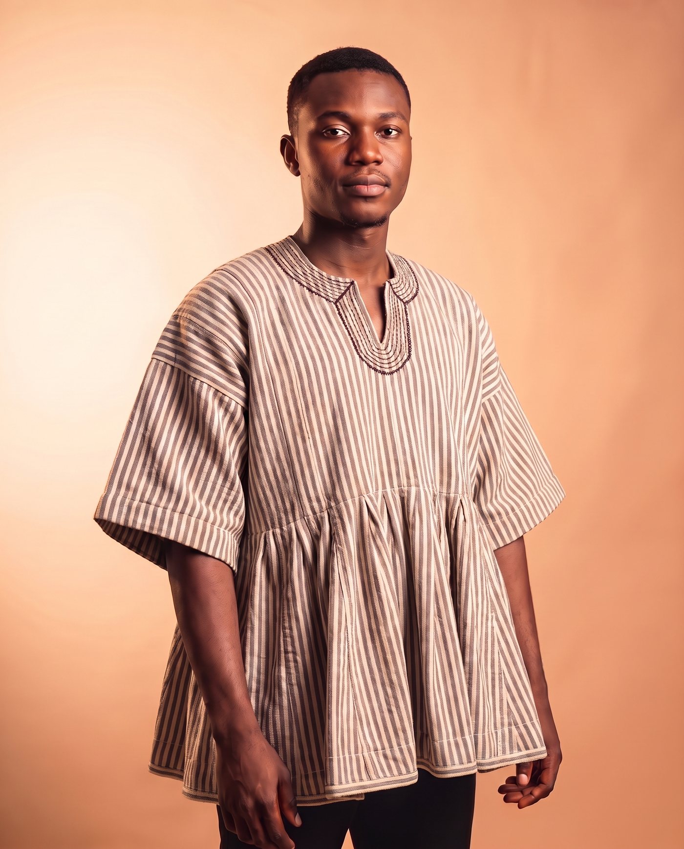 Taupe Fugu Smock hand-woven Ghana fugu smock