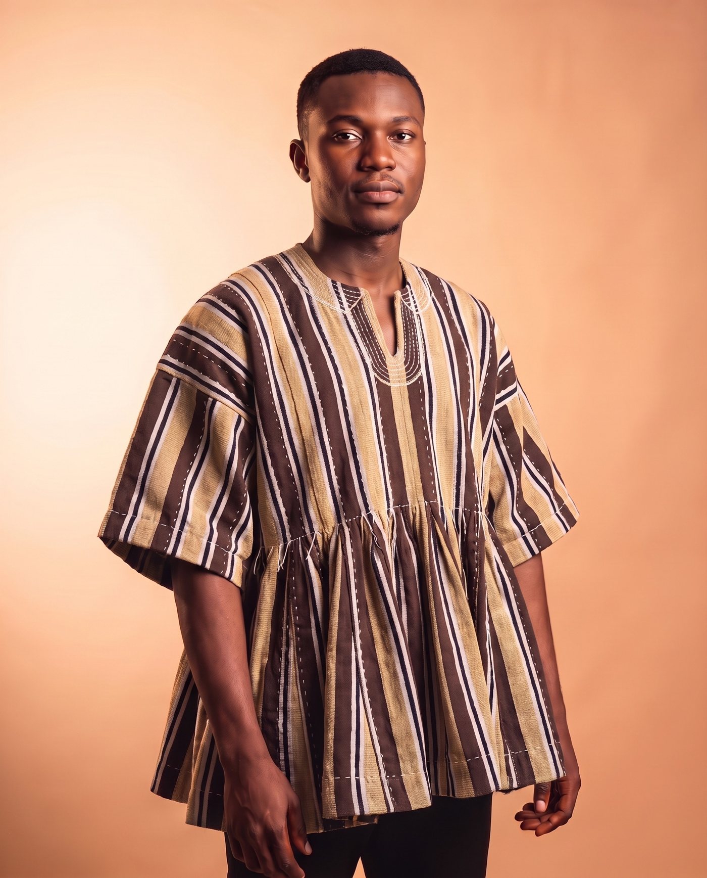 Brown & Gold Fugu Smock hand-woven Ghana fugu smock
