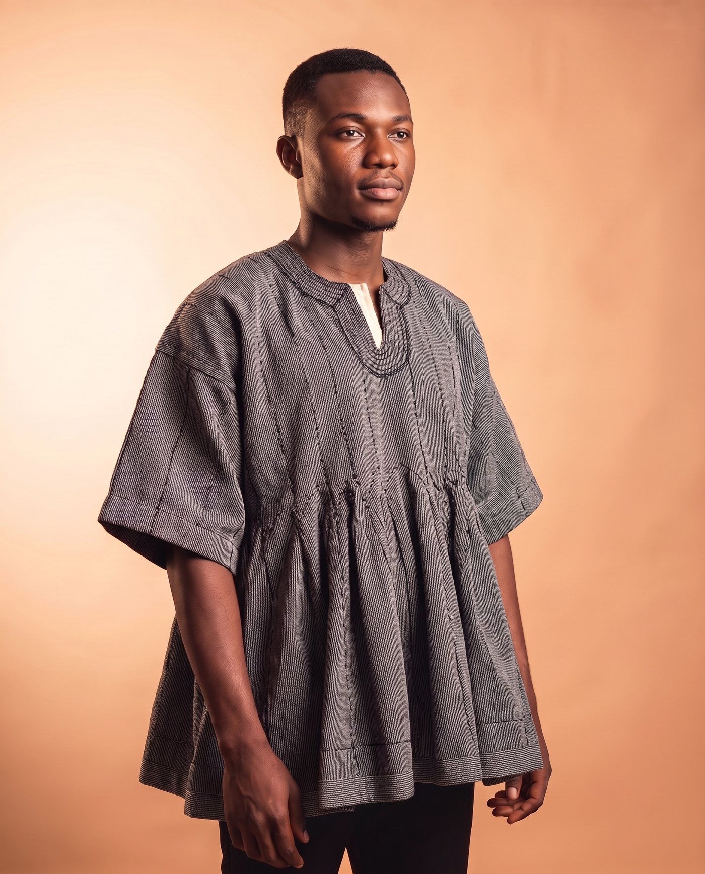 Charcoal Fugu Smock hand-woven Ghana fugu smock