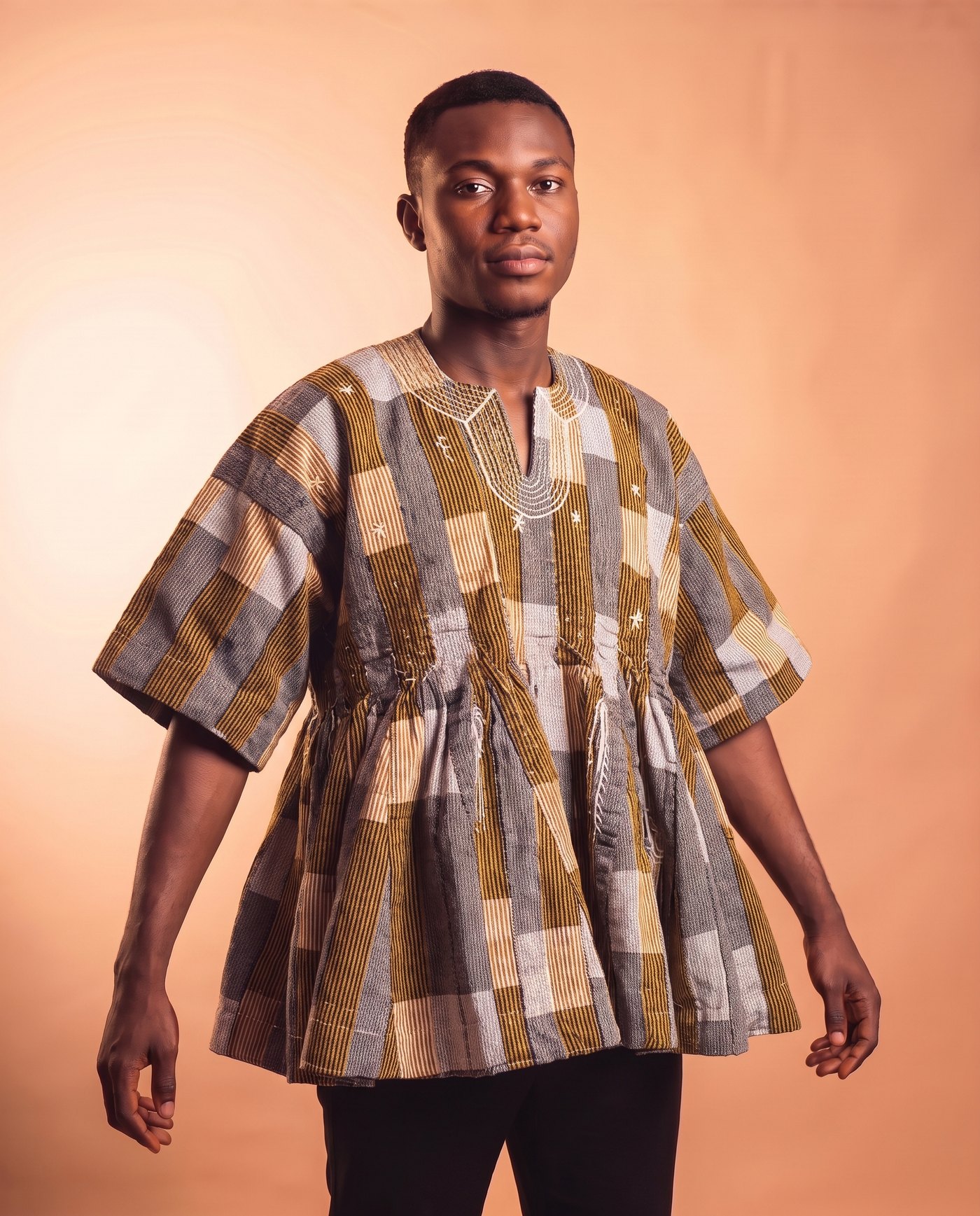 Olive Check Fugu Smock hand-woven Ghana fugu smock