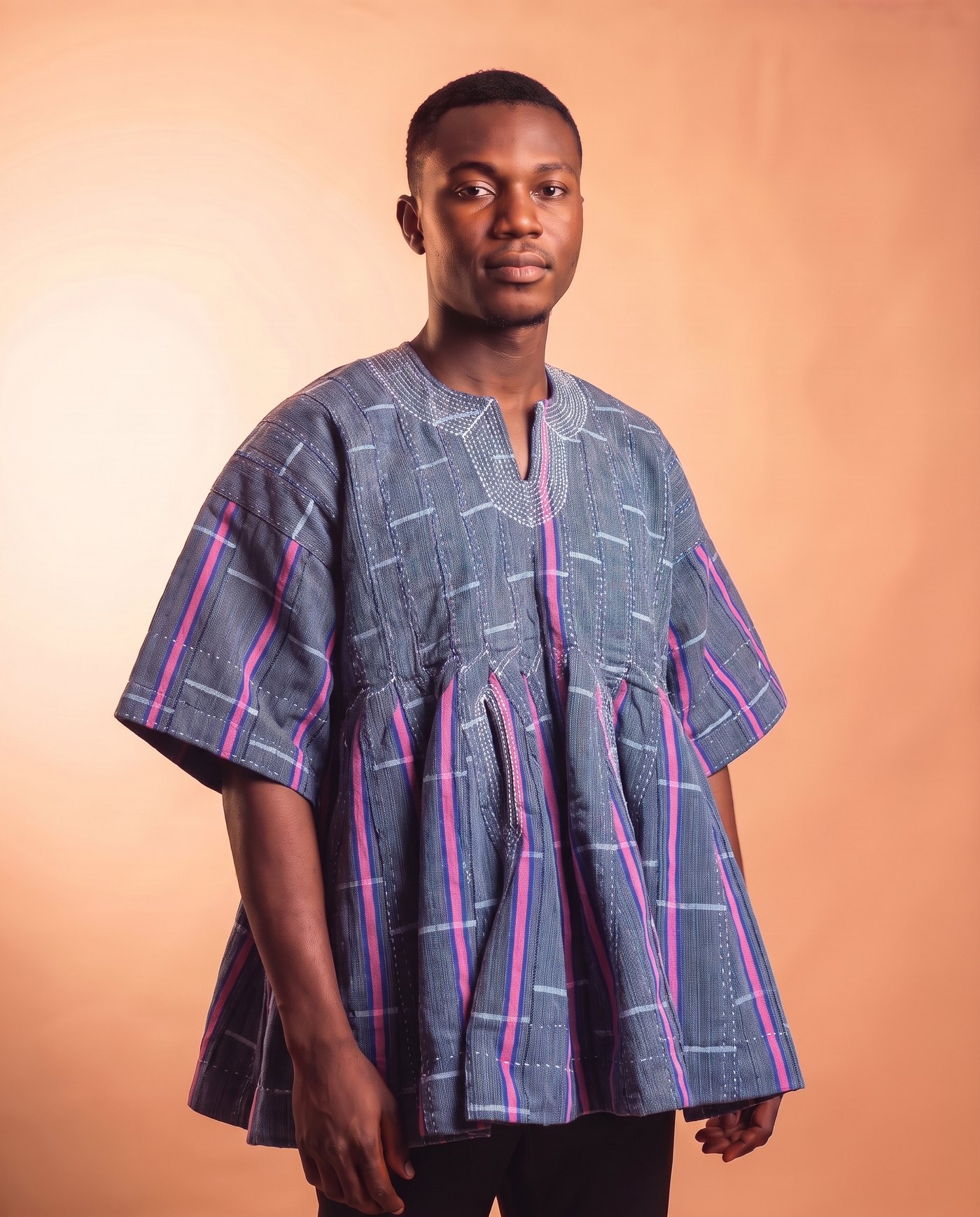 Grey & Pink Fugu Smock hand-woven Ghana fugu smock