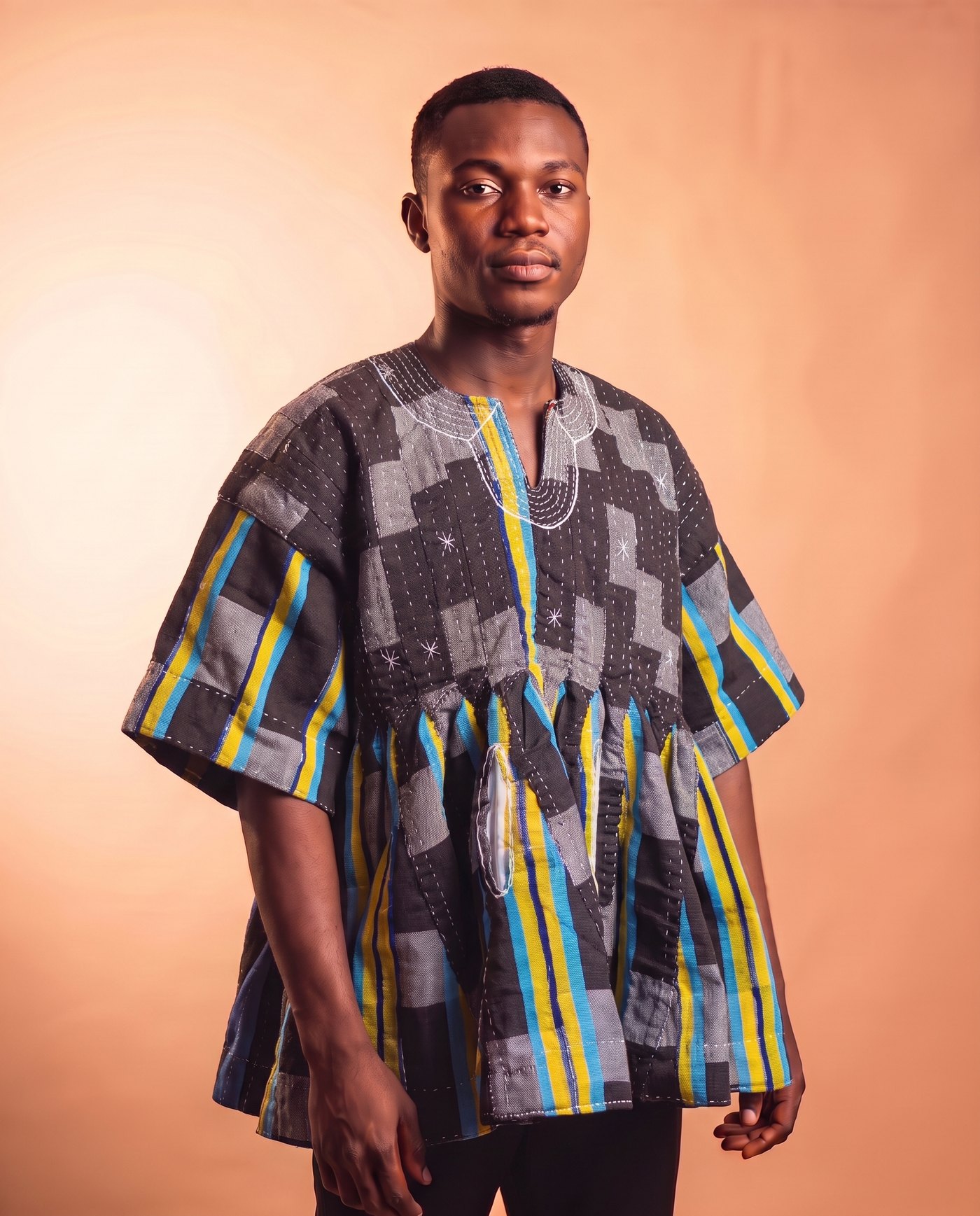 Black & Yellow Fugu Smock hand-woven Ghana fugu smock
