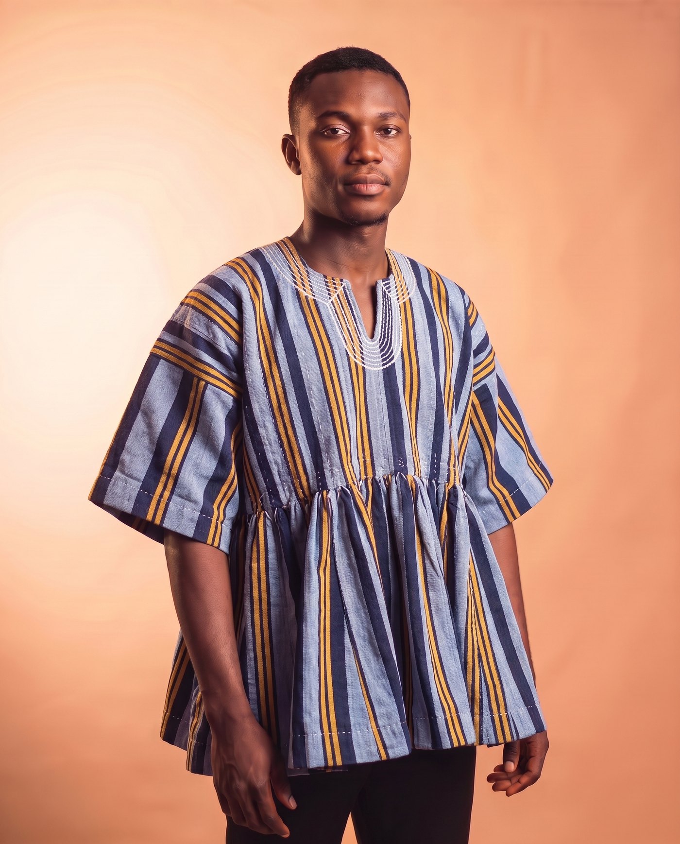Navy & Gold Fugu Smock hand-woven Ghana fugu smock