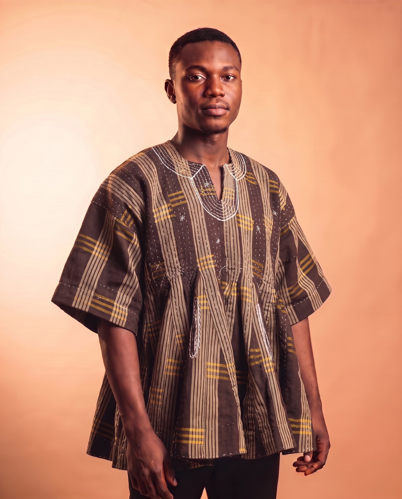 Brown Check Fugu Smock hand-woven Ghana fugu smock