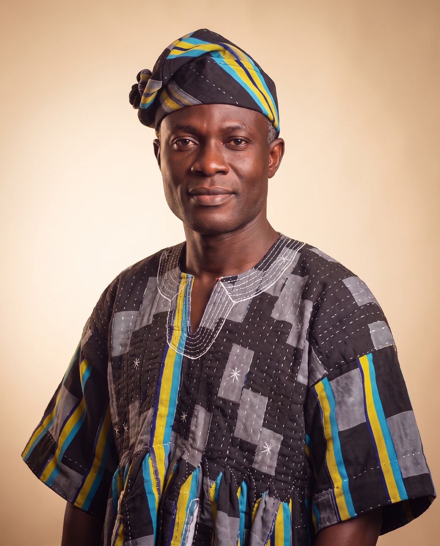 Black & Yellow Smock Hat hand-wrapped Ghana fugu smock hat