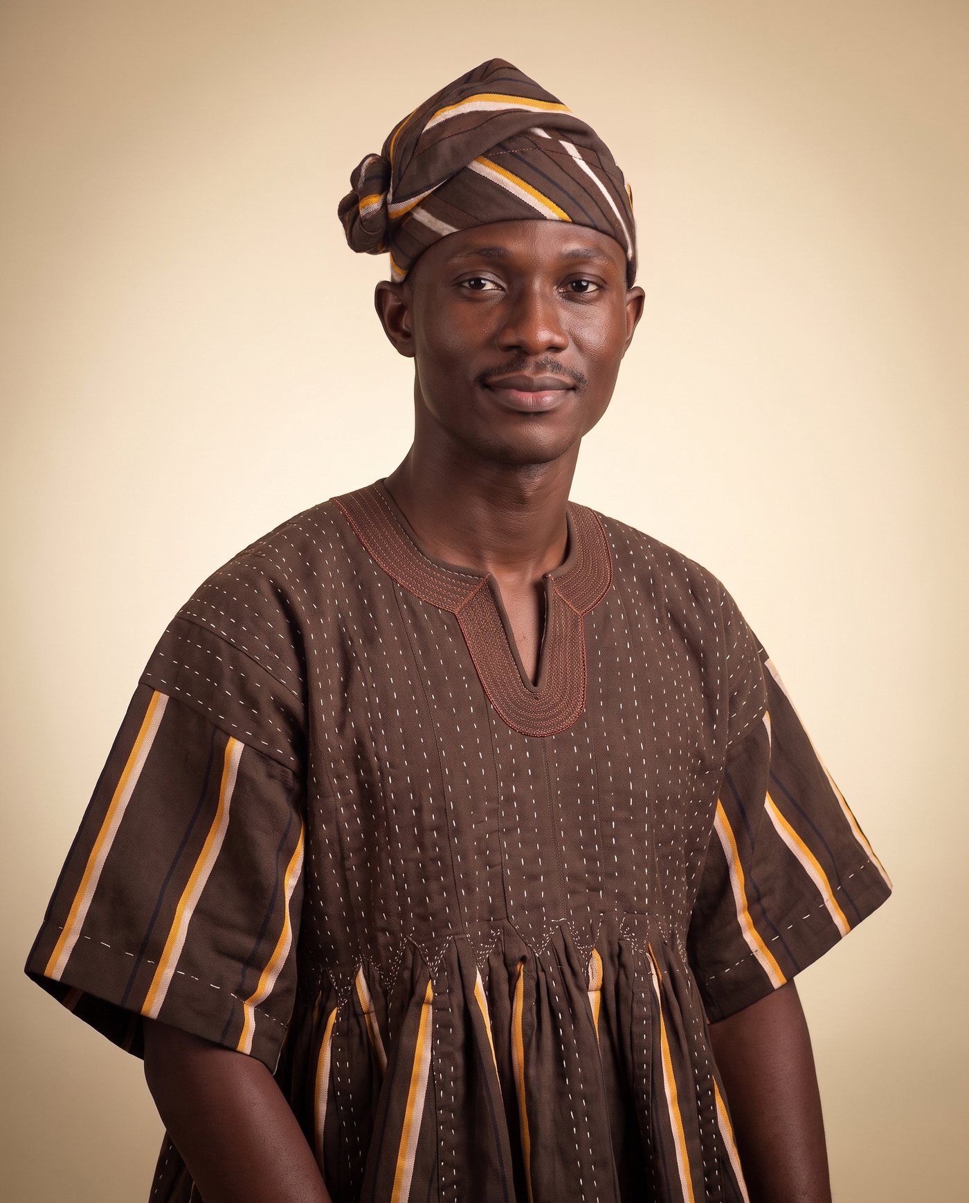 Brown Smock Hat hand-wrapped Ghana fugu smock hat