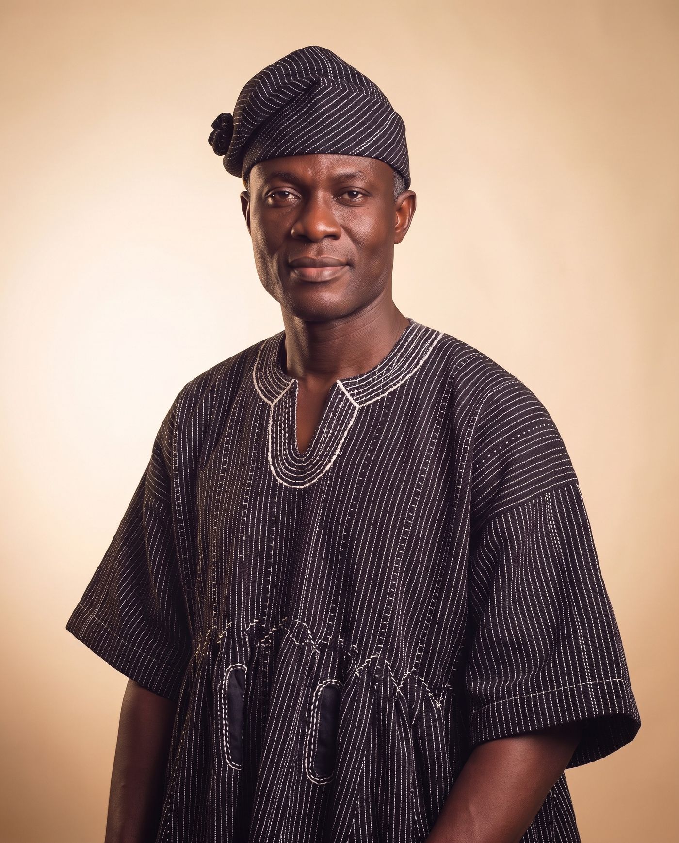 Charcoal Smock Hat hand-wrapped Ghana fugu smock hat