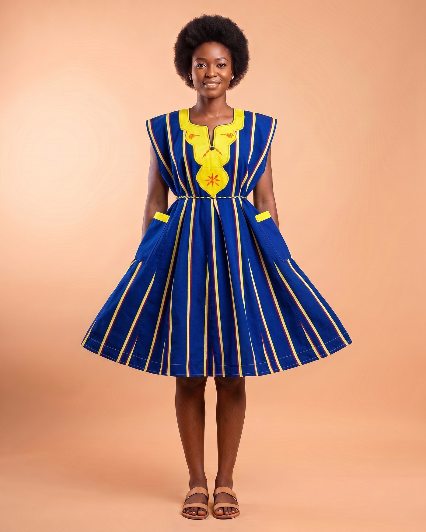 Royal Blue & Yellow Smock Dress hand-woven Ghana fugu smock