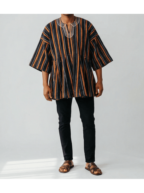 Indigo Gold Side Profile Fugu Batakari Smock