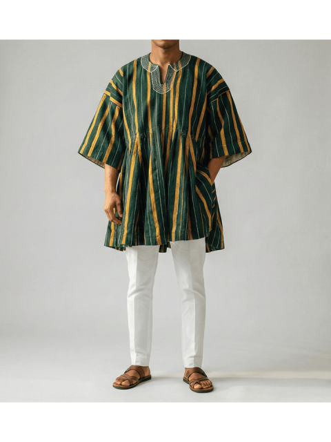 Savannah Green Bold Gold Batakari Fugu Smock