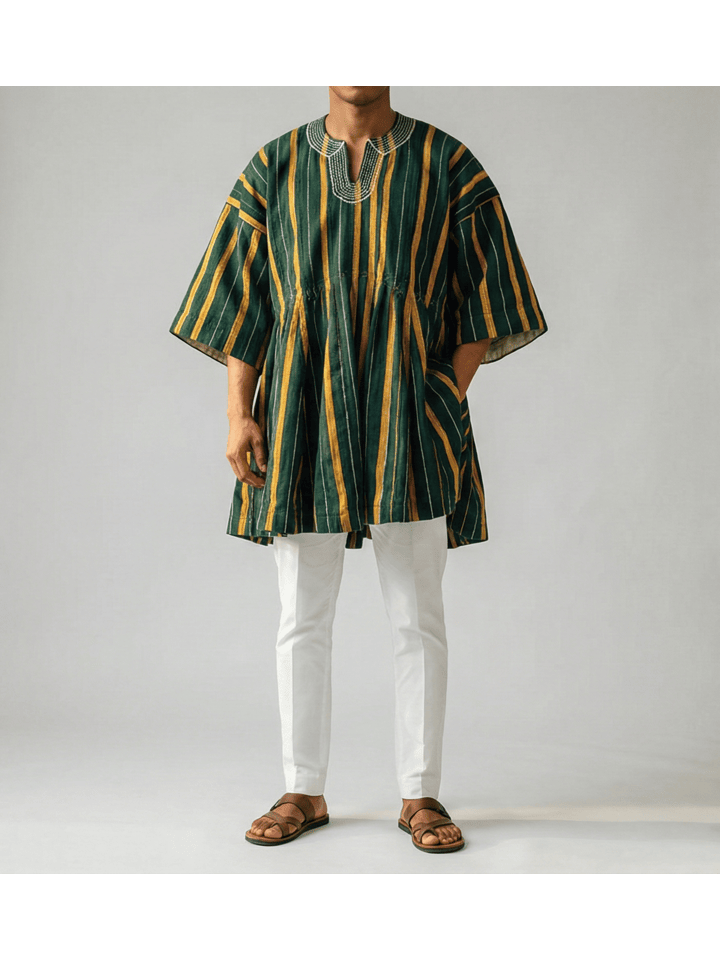 Savannah Green Bold Gold Batakari Fugu Smock
